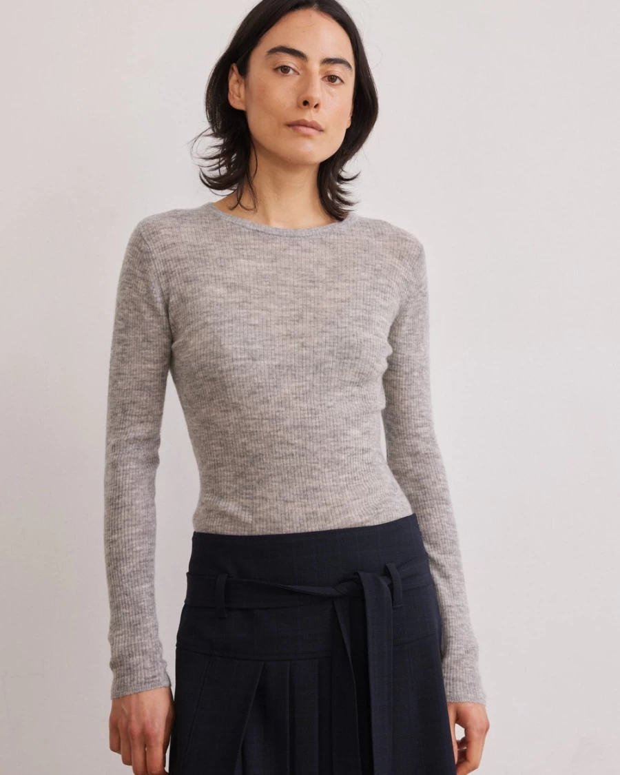 Rue Blanche Women's Underlux Ribs 23A Grey Melange Pullover Sweater