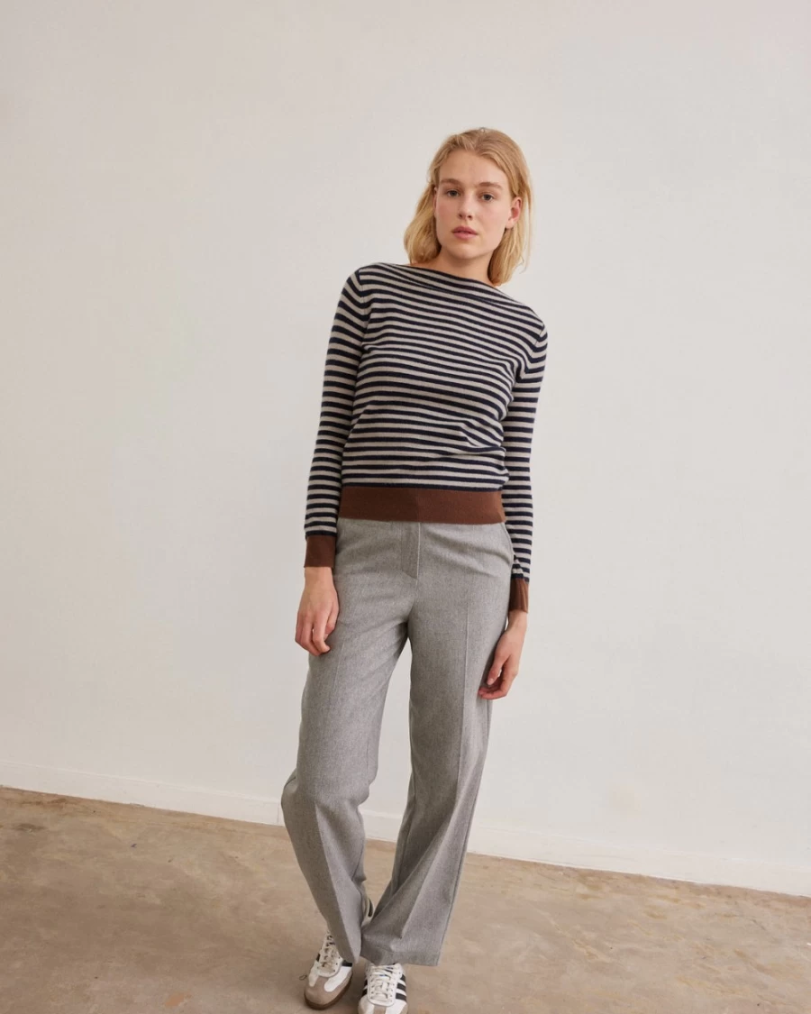 Rue Blanche Women's Lumina Stripe 23A Straight Leg Jeans in Smoke Wash